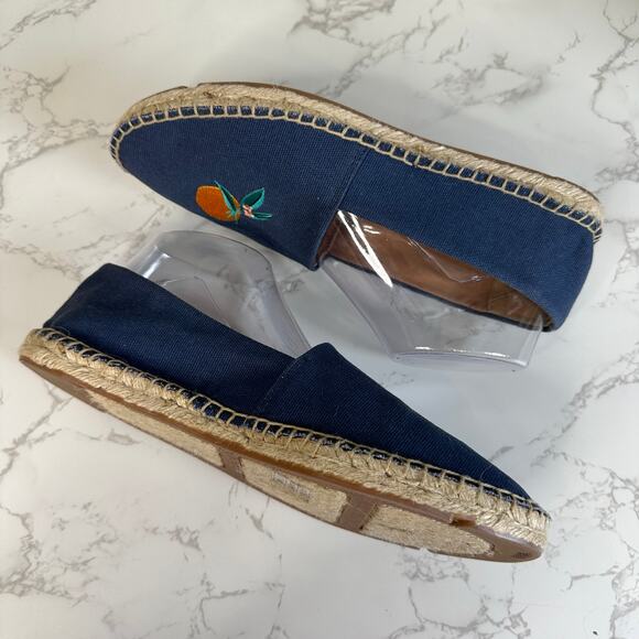J Crew Shoes Dark Blue Womens 8.5 Embroidered Tropical Fruits Slip On Espadrille - Picture 6 of 9